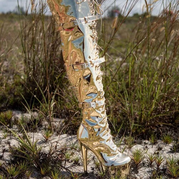 Soulheels gold  High Heel Knee-High Boots - Picture 1 of 4